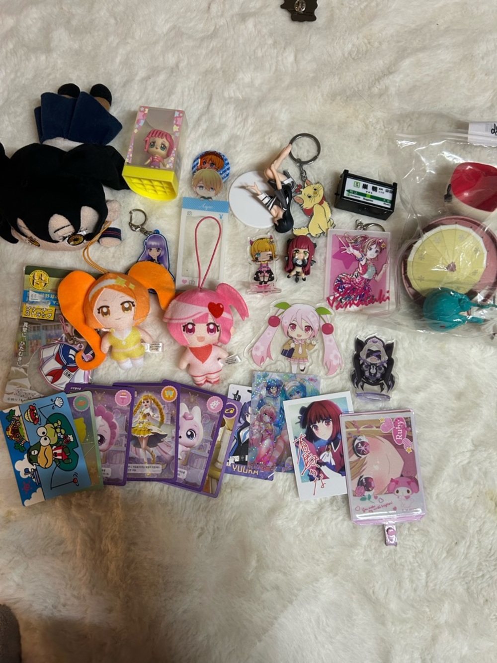 Assorted Kawaii Plush & Anime Keychain Lot - Pink, Orange, Purple